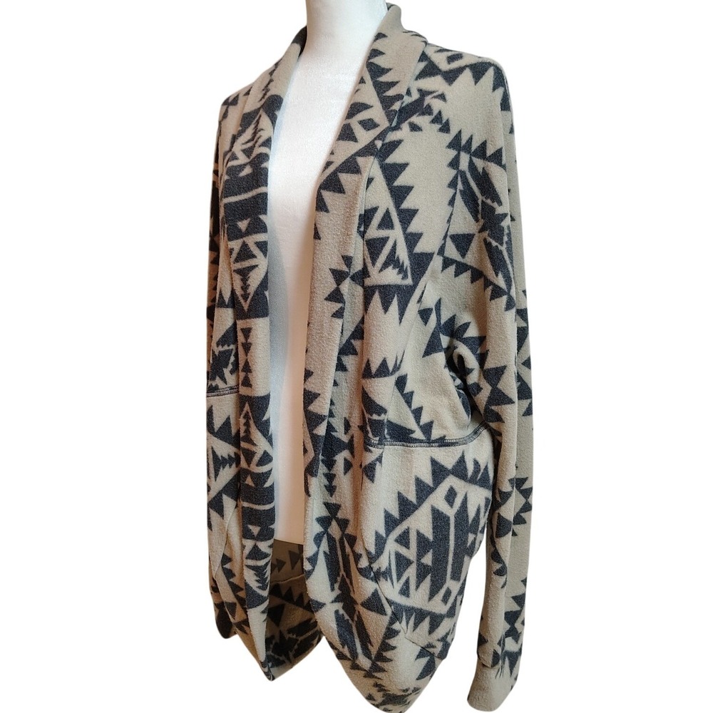 Shop Wanna B Cardigan Duster Womens Size Large Aztec Tan Black Tribal Open Front